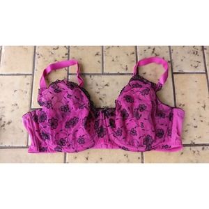 Women's Cacique Black Lace Pink Butterfly Underwire Strappy Bra 44D